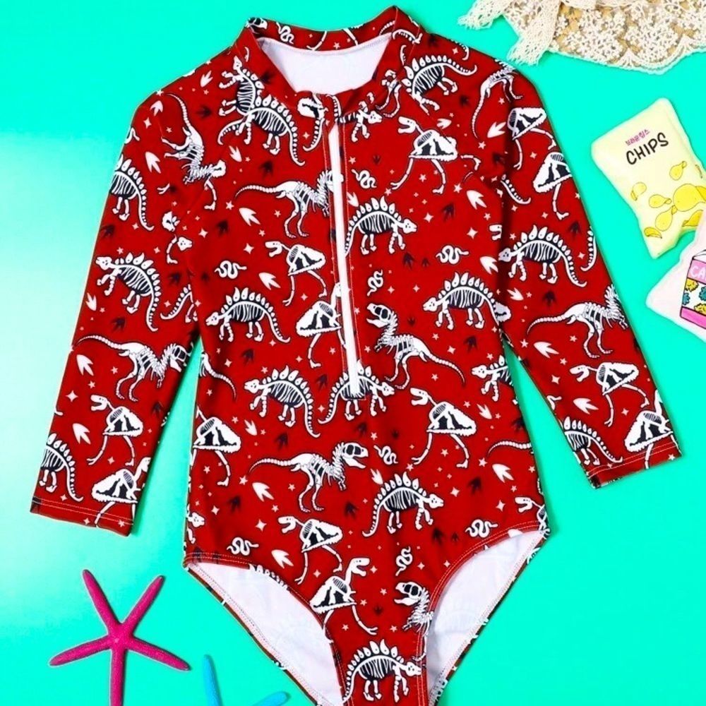 Kid’s Swimsuits | Dinosaur Excavation Rashguard | Zip-Up | Size 10 🦕